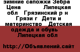 зимние сапожки Зебра › Цена ­ 1 000 - Липецкая обл., Грязинский р-н, Грязи г. Дети и материнство » Детская одежда и обувь   . Липецкая обл.